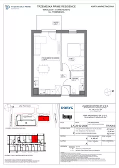 2 pokoje, mieszkanie 41,54 m², piętro 4, oferta nr TR/A/4/3, Trzemeska Prime Residence, Wrocław, Stare Miasto, ul. Trzemeska