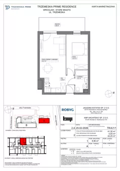 2 pokoje, mieszkanie 41,32 m², piętro 1, oferta nr TR/A/1/1, Trzemeska Prime Residence, Wrocław, Stare Miasto, ul. Trzemeska
