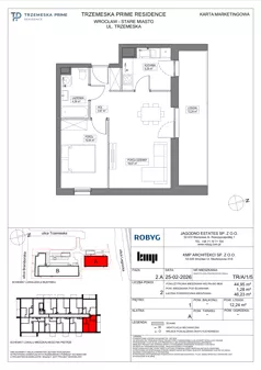 2 pokoje, mieszkanie 44,95 m², piętro 1, oferta nr TR/A/1/5, Trzemeska Prime Residence, Wrocław, Stare Miasto, ul. Trzemeska