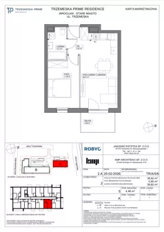 2 pokoje, mieszkanie 38,92 m², piętro 5, oferta nr TR/A/5/6, Trzemeska Prime Residence, Wrocław, Stare Miasto, ul. Trzemeska