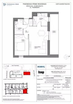 2 pokoje, mieszkanie 44,95 m², piętro 3, oferta nr TR/A/3/5, Trzemeska Prime Residence, Wrocław, Stare Miasto, ul. Trzemeska