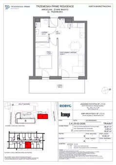 2 pokoje, mieszkanie 38,97 m², piętro 6, oferta nr TR/A/6/7, Trzemeska Prime Residence, Wrocław, Stare Miasto, ul. Trzemeska