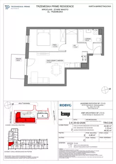 2 pokoje, mieszkanie 44,92 m², piętro 2, oferta nr TR/C/2/8, Trzemeska Prime Residence, Wrocław, Stare Miasto, ul. Trzemeska