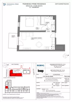 2 pokoje, mieszkanie 42,47 m², piętro 5, oferta nr TR/C/5/8, Trzemeska Prime Residence, Wrocław, Stare Miasto, ul. Trzemeska
