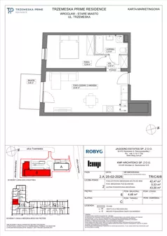 2 pokoje, mieszkanie 42,47 m², piętro 6, oferta nr TR/C/6/8, Trzemeska Prime Residence, Wrocław, Stare Miasto, ul. Trzemeska