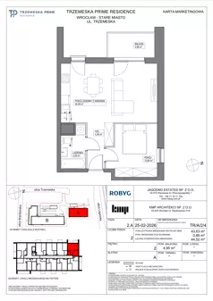 2 pokoje, mieszkanie 43,63 m², piętro 2, oferta nr TR/A/2/4, Trzemeska Prime Residence, Wrocław, Stare Miasto, ul. Trzemeska