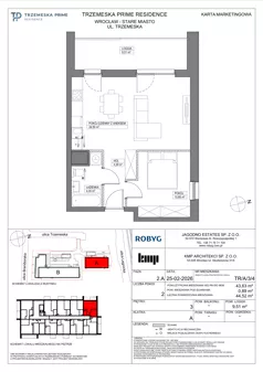 2 pokoje, mieszkanie 43,63 m², piętro 3, oferta nr TR/A/3/4, Trzemeska Prime Residence, Wrocław, Stare Miasto, ul. Trzemeska