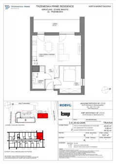 2 pokoje, mieszkanie 43,63 m², piętro 5, oferta nr TR/A/5/4, Trzemeska Prime Residence, Wrocław, Stare Miasto, ul. Trzemeska