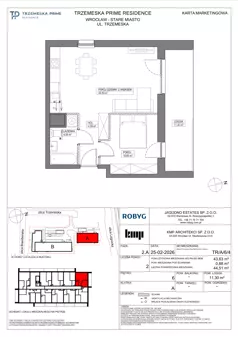 2 pokoje, mieszkanie 43,63 m², piętro 6, oferta nr TR/A/6/4, Trzemeska Prime Residence, Wrocław, Stare Miasto, ul. Trzemeska