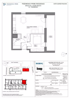 2 pokoje, mieszkanie 43,63 m², piętro 7, oferta nr TR/A/7/4, Trzemeska Prime Residence, Wrocław, Stare Miasto, ul. Trzemeska