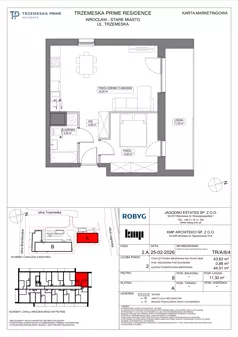 2 pokoje, mieszkanie 43,63 m², piętro 8, oferta nr TR/A/8/4, Trzemeska Prime Residence, Wrocław, Stare Miasto, ul. Trzemeska