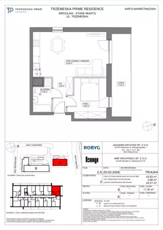 2 pokoje, mieszkanie 43,63 m², piętro 9, oferta nr TR/A/9/4, Trzemeska Prime Residence, Wrocław, Stare Miasto, ul. Trzemeska
