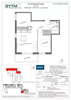 3 pokoje, mieszkanie 55,28 m², piętro 1, oferta nr RM/2B/N/1/4, Rytm Mokotowa 2B, Warszawa, Mokotów, Augustówka, ul. Antoniewska/Kaloryczna