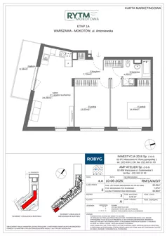 3 pokoje, mieszkanie 63,39 m², piętro 3, oferta nr RM/1A/A/3/7, Rytm Mokotowa, Warszawa, Mokotów, Augustówka, ul. Antoniewska / Piramowicza