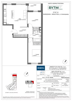 3 pokoje, mieszkanie 62,90 m², piętro 4, oferta nr RM/1A/D/4/1, Rytm Mokotowa, Warszawa, Mokotów, Augustówka, ul. Antoniewska / Piramowicza