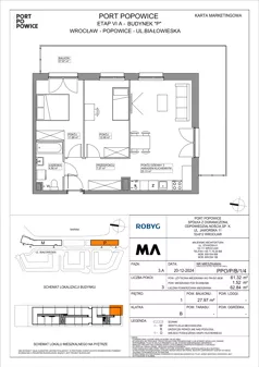 3 pokoje, mieszkanie 61,32 m², piętro 1, oferta nr PPO/P/B/1/4, Port Popowice IVa, Wrocław, Pilczyce-Kozanów-Popowice Północne, Popowice, ul. Białowieska