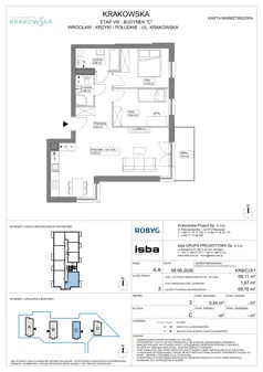 3 pokoje, mieszkanie 68,11 m², piętro 3, oferta nr KR8/C/3/1, Apartamenty Krakowska 8, Wrocław, Przedmieście Oławskie, Krzyki, ul. Krakowska