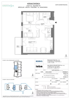 3 pokoje, mieszkanie 58,03 m², piętro 2, oferta nr KR8/B/2/1, Apartamenty Krakowska 8, Wrocław, Przedmieście Oławskie, Krzyki, ul. Krakowska