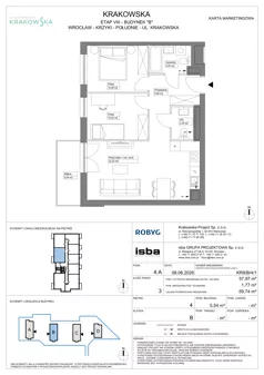 3 pokoje, mieszkanie 57,97 m², piętro 4, oferta nr KR8/B/4/1, Apartamenty Krakowska 8, Wrocław, Przedmieście Oławskie, Krzyki, ul. Krakowska
