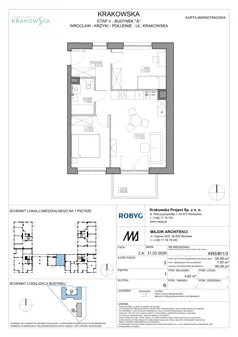 3 pokoje, mieszkanie 54,99 m², piętro 1, oferta nr KR5/B/1/3, Apartamenty Krakowska 5, Wrocław, Przedmieście Oławskie, Krzyki, ul. Krakowska