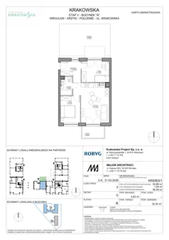 3 pokoje, mieszkanie 54,99 m², piętro 1, oferta nr KR5/B/1/3, Apartamenty Krakowska 5, Wrocław, Przedmieście Oławskie, Krzyki, ul. Krakowska