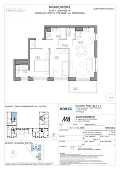 3 pokoje, mieszkanie 60,32 m², piętro 4, oferta nr KR5/A/4/4, Apartamenty Krakowska 5, Wrocław, Przedmieście Oławskie, Krzyki, ul. Krakowska