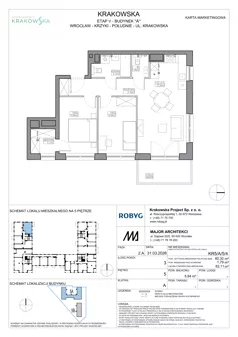3 pokoje, mieszkanie 60,32 m², piętro 5, oferta nr KR5/A/5/4, Apartamenty Krakowska 5, Wrocław, Przedmieście Oławskie, Krzyki, ul. Krakowska