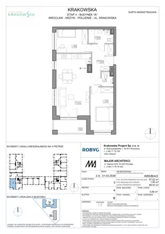 3 pokoje, mieszkanie 67,52 m², piętro 4, oferta nr KR5/B/4/2, Apartamenty Krakowska 5, Wrocław, Przedmieście Oławskie, Krzyki, ul. Krakowska