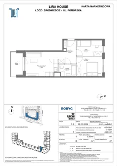 3 pokoje, mieszkanie 45,45 m², piętro 6, oferta nr LH/LHA/B/6/1, Lira House, Łódź, Śródmieście, ul. Pomorska