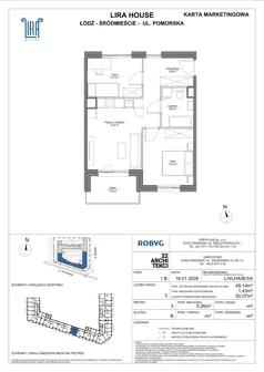 3 pokoje, mieszkanie 49,14 m², piętro 3, oferta nr LH/LHA/B/3/4, Lira House, Łódź, Śródmieście, ul. Pomorska