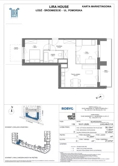 3 pokoje, mieszkanie 56,23 m², piętro 1, oferta nr LH/LHA/A/1/4, Lira House, Łódź, Śródmieście, ul. Pomorska