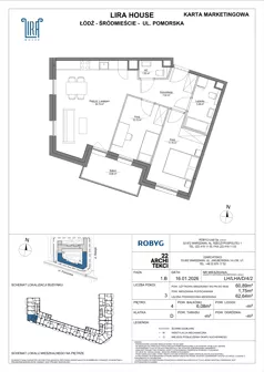 3 pokoje, mieszkanie 60,89 m², piętro 4, oferta nr LH/LHA/D/4/2, Lira House, Łódź, Śródmieście, ul. Pomorska
