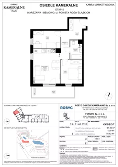3 pokoje, mieszkanie 54,43 m², piętro 3, oferta nr OK5/E/3/7, Osiedle Kameralne 3/5, Warszawa, Bemowo, Jelonki Południowe, ul. Powstańców Śląskich / Połczyńska