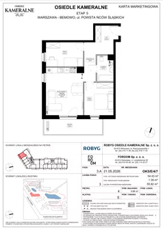 3 pokoje, mieszkanie 54,43 m², piętro 4, oferta nr OK5/E/4/7, Osiedle Kameralne 3/5, Warszawa, Bemowo, Jelonki Południowe, ul. Powstańców Śląskich / Połczyńska