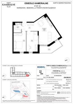 3 pokoje, mieszkanie 59,23 m², piętro 3, oferta nr OK3/B/3/2, Osiedle Kameralne 3/5, Warszawa, Bemowo, Jelonki Południowe, ul. Powstańców Śląskich / Połczyńska