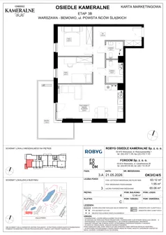 3 pokoje, mieszkanie 63,12 m², piętro 4, oferta nr OK3/C/4/5, Osiedle Kameralne 3/5, Warszawa, Bemowo, Jelonki Południowe, ul. Powstańców Śląskich / Połczyńska
