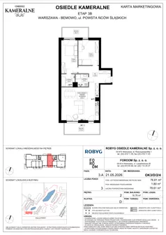 3 pokoje, mieszkanie 76,81 m², piętro 2, oferta nr OK3/D/2/4, Osiedle Kameralne 3/5, Warszawa, Bemowo, Jelonki Południowe, ul. Powstańców Śląskich / Połczyńska