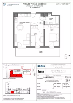 3 pokoje, mieszkanie 56,82 m², piętro 7, oferta nr TR/C/7/3, Trzemeska Prime Residence, Wrocław, Stare Miasto, ul. Trzemeska