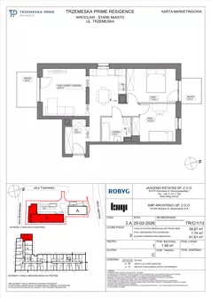3 pokoje, mieszkanie 59,87 m², piętro 1, oferta nr TR/C/1/12, Trzemeska Prime Residence, Wrocław, Stare Miasto, ul. Trzemeska