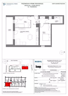3 pokoje, mieszkanie 60,13 m², piętro 6, oferta nr TR/A/6/9, Trzemeska Prime Residence, Wrocław, Stare Miasto, ul. Trzemeska