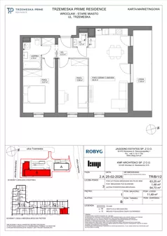 3 pokoje, mieszkanie 63,25 m², piętro 1, oferta nr TR/B/1/2, Trzemeska Prime Residence, Wrocław, Stare Miasto, ul. Trzemeska