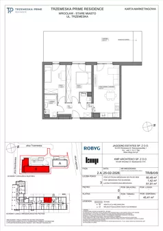 3 pokoje, mieszkanie 60,49 m², piętro 1, oferta nr TR/B/1/8, Trzemeska Prime Residence, Wrocław, Stare Miasto, ul. Trzemeska