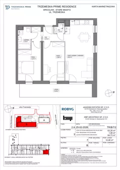 3 pokoje, mieszkanie 63,25 m², piętro 7, oferta nr TR/B/7/2, Trzemeska Prime Residence, Wrocław, Stare Miasto, ul. Trzemeska