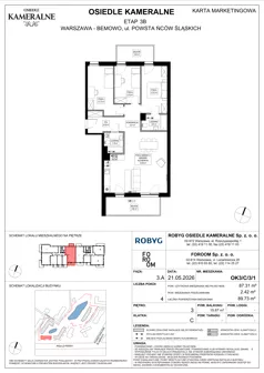 4 pokoje, mieszkanie 87,31 m², piętro 3, oferta nr OK3/C/3/1, Osiedle Kameralne 3/5, Warszawa, Bemowo, Jelonki Południowe, ul. Powstańców Śląskich / Połczyńska