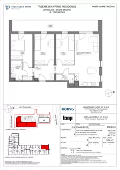 4 pokoje, mieszkanie 84,43 m², piętro 3, oferta nr TR/B/3/1, Trzemeska Prime Residence, Wrocław, Stare Miasto, ul. Trzemeska