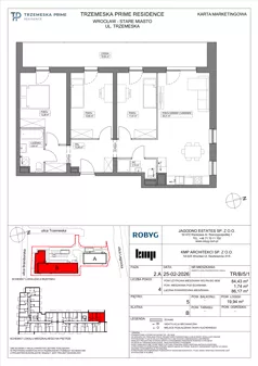4 pokoje, mieszkanie 84,43 m², piętro 5, oferta nr TR/B/5/1, Trzemeska Prime Residence, Wrocław, Stare Miasto, ul. Trzemeska