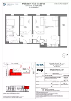 4 pokoje, mieszkanie 84,43 m², piętro 8, oferta nr TR/B/8/1, Trzemeska Prime Residence, Wrocław, Stare Miasto, ul. Trzemeska