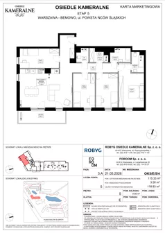 5 pokoi, mieszkanie 115,33 m², piętro 5, oferta nr OK5/E/5/4, Osiedle Kameralne 3/5, Warszawa, Bemowo, Jelonki Południowe, ul. Powstańców Śląskich / Połczyńska
