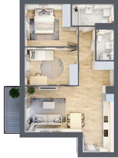 3 pokoje, mieszkanie 66,22 m², piętro 1, oferta nr KR8/B/1/9, Apartamenty Krakowska 8, Wrocław, Przedmieście Oławskie, Krzyki, ul. Krakowska