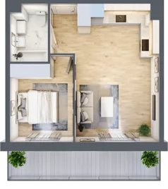 2 pokoje, mieszkanie 40,46 m², piętro 1, oferta nr PPO/M/B/1/7, Port Popowice IVa, Wrocław, Pilczyce-Kozanów-Popowice Północne, Popowice, ul. Białowieska
